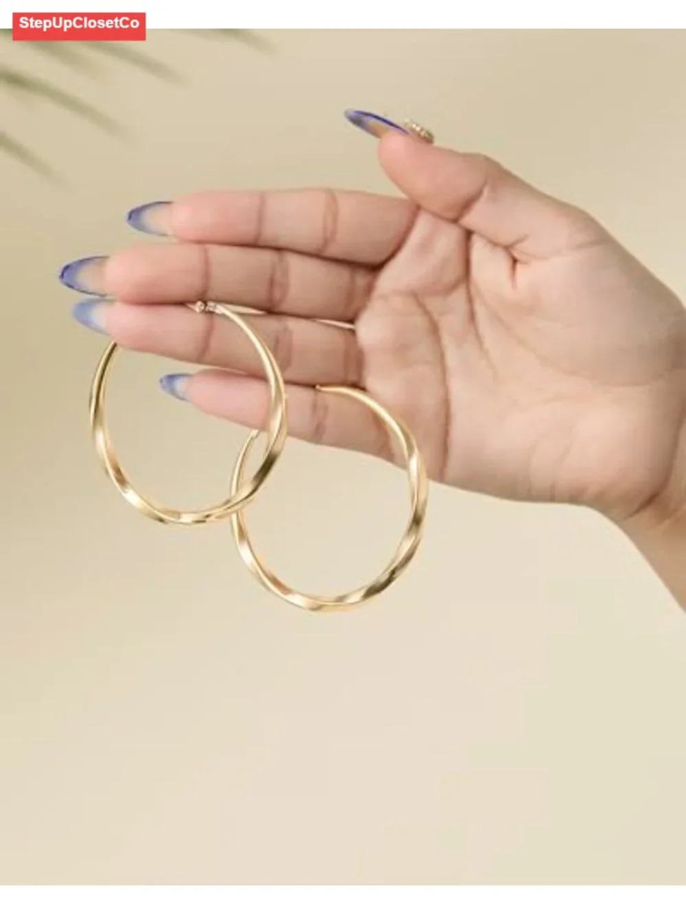 Hoop Earrings for Women Trendy Gold Tone Twisted Design Omega Back